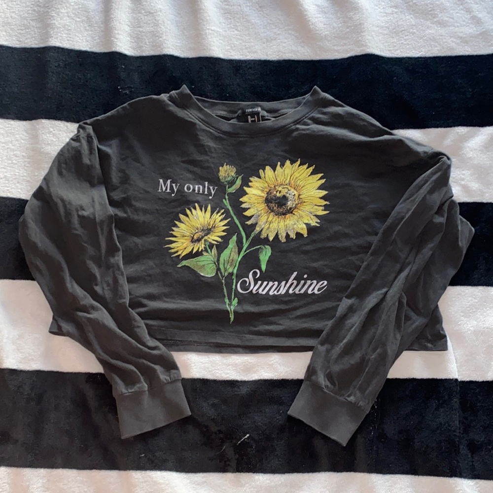 Forever 21 sunflower long sleeve crop top